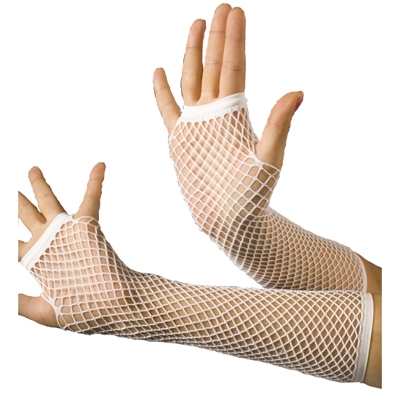 White fingerless fishnet gloves