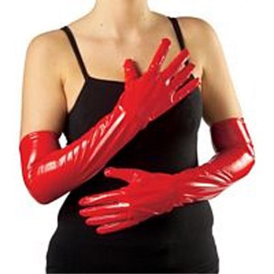 Red vinyl gloves
