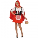 Red Capelet Corset, skirt with apron, hooded capelet