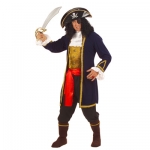 Costume Pirat of Seven Seas XL: Coat, Vest with jabot, Cuffs, Trousers, Belt, Boot covers, Hat, Patch