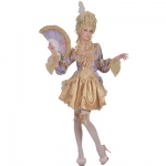 Marquise de Pompadour Dress, bow top, thigh highs, hair clip with feather, fan