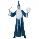 Wizard - size M This magician costume is elegant and enchanting. The costume includes a cloak and, of course, a hat. The cloak is made of glossy satin that resembles the night sky. It is available in three colors: blue, gold, and red. The hat has the same color as the cloak and is adorned with golden lining. Its conical shape gives the magician a mystical look and adds to their authority. This costume is perfect for a magical performance or celebration and will surely be a charming accessory for any magician or witch.