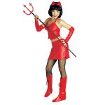 Sexi devil with horns top, skirt, boot covers, gloves, choker and horns